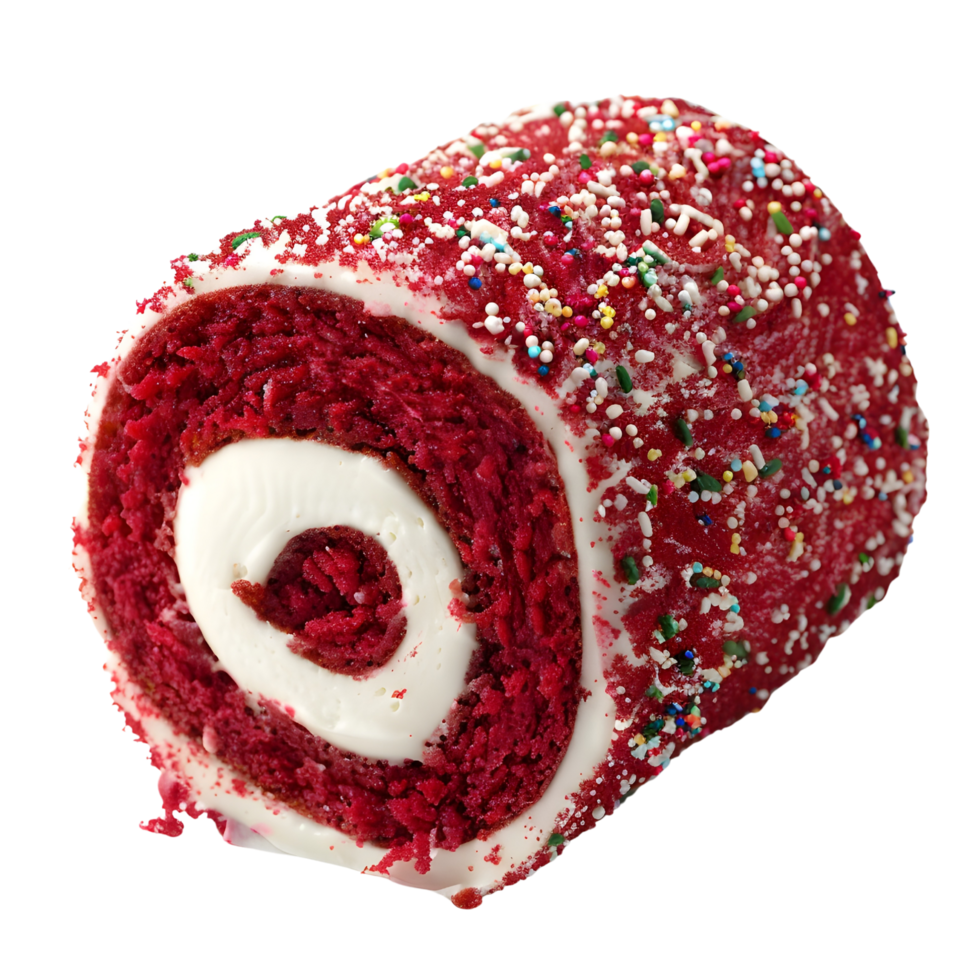 Red velvet roll cake on transparent background png
