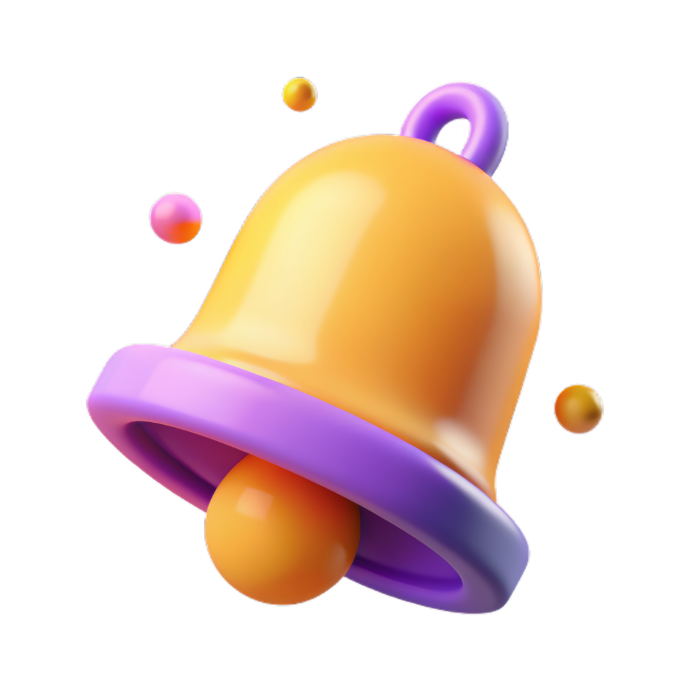 3d notification bell icon. 3d render yellow ringing bell with new notification for social media reminder. png