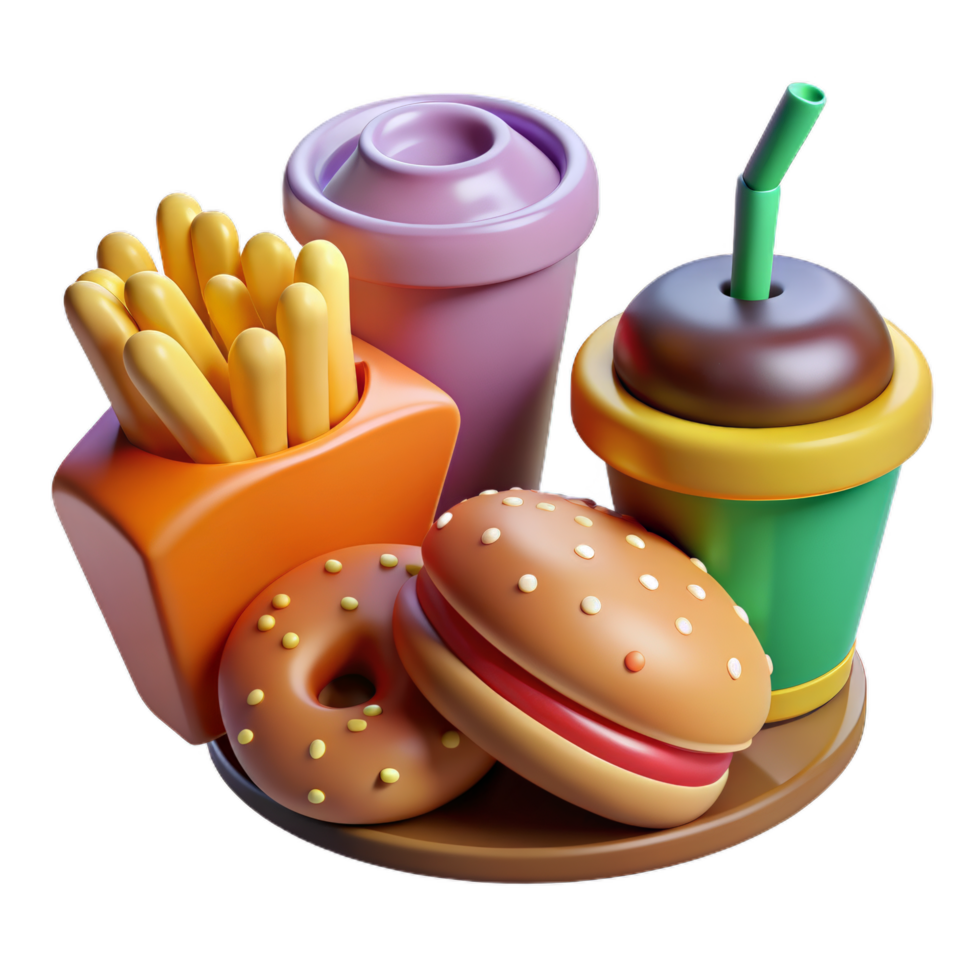 3d fast food icon set. design for fast food delivery. minimal design concept. png