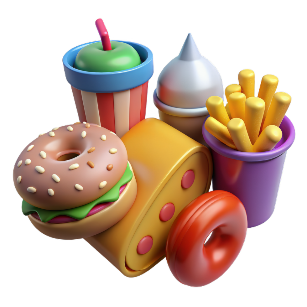 3d fast food icon set. design for fast food delivery. minimal design concept. png