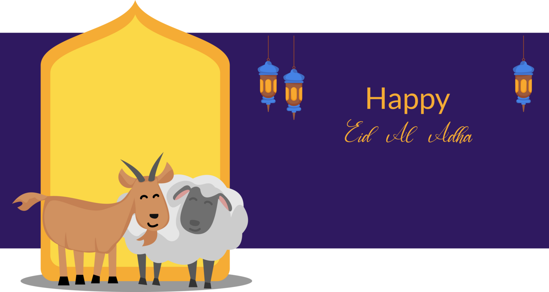 happy eid al adha background with illustration cartoon cute goat and sheep sacrificial png