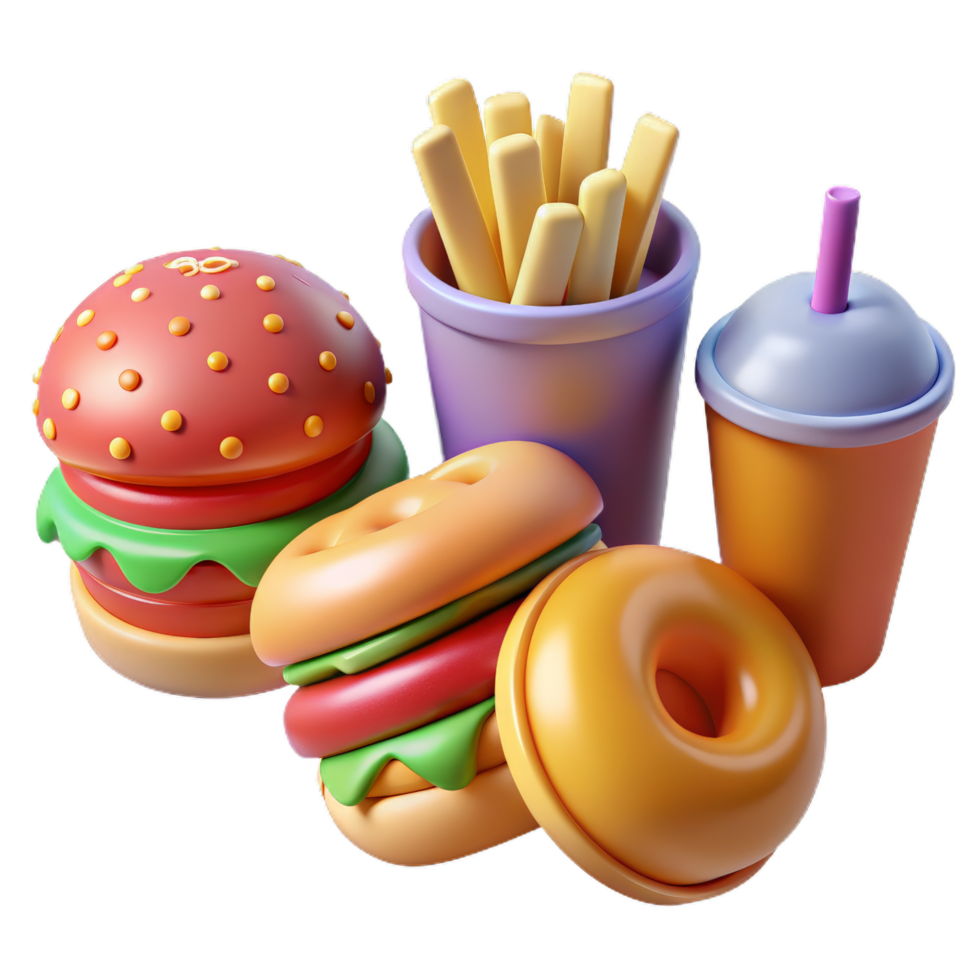3d fast food icon set. design for fast food delivery. minimal design concept. png