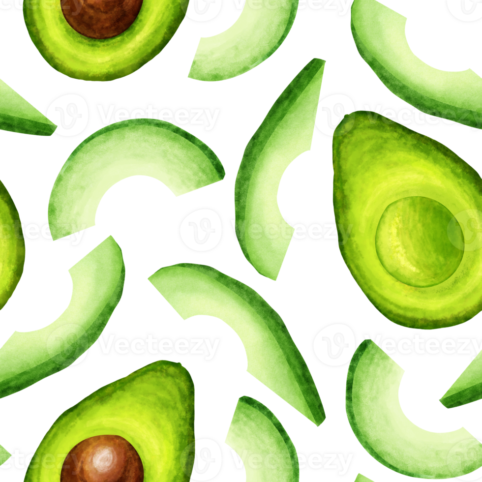 Avocado half seamless pattern. Avocado tropical fresh fruit hand draw watercolor illustration. For textile, paper, wallpaper, design. png