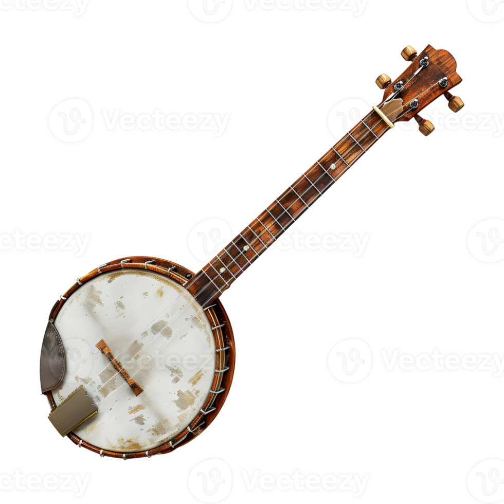 Traditional Banjo Music Instrument on Transparent Background png