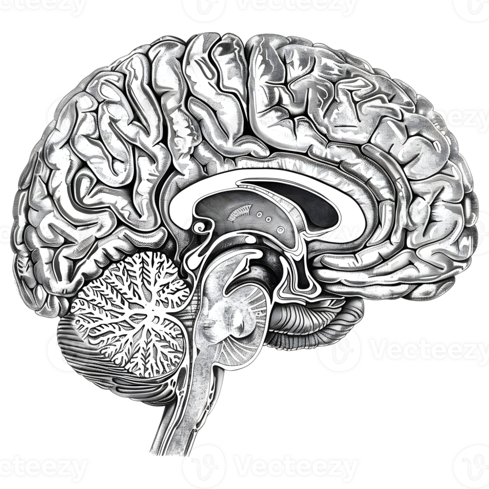 Line Art of Human Brain on Transparent Background png