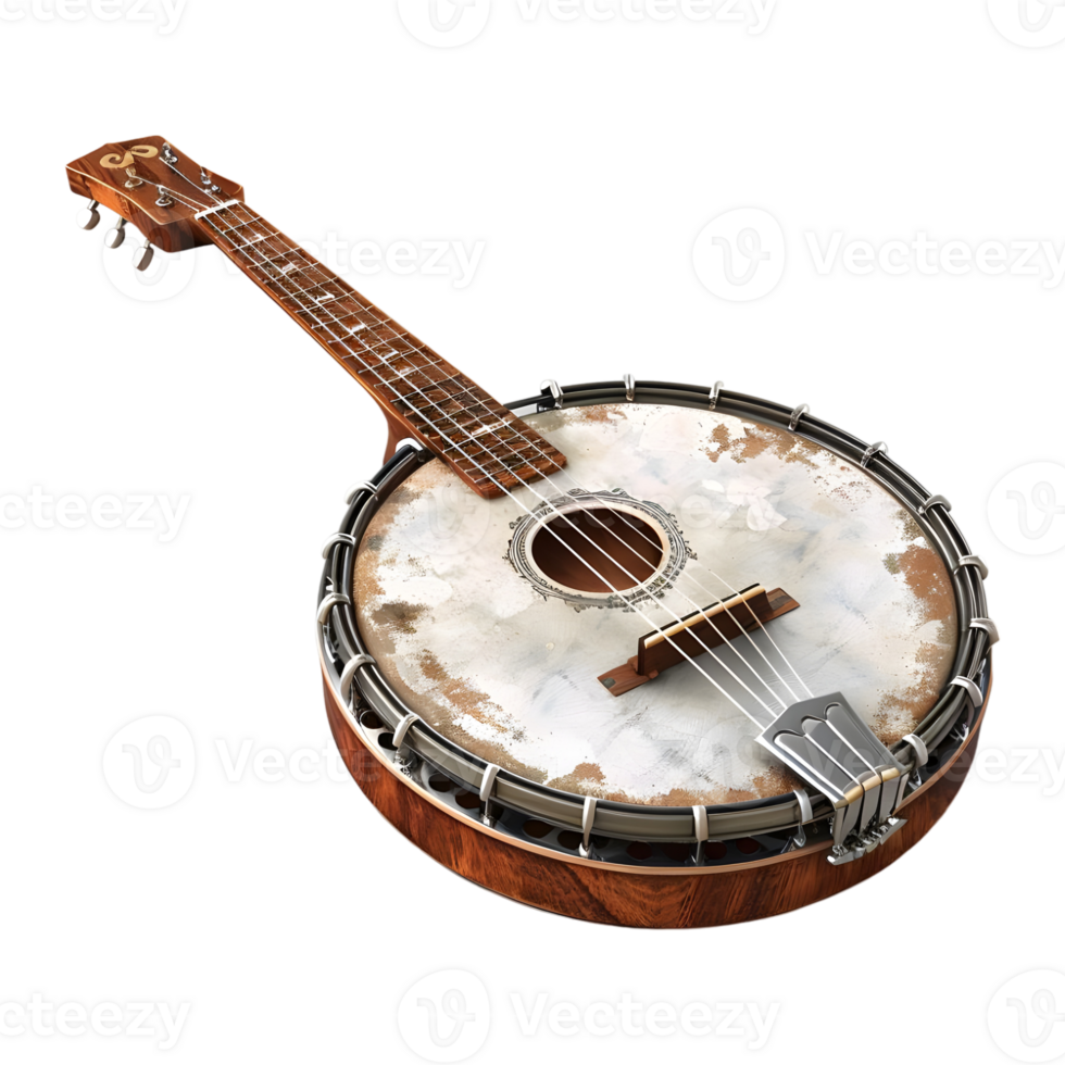 Traditional Banjo Music Instrument on Transparent Background png
