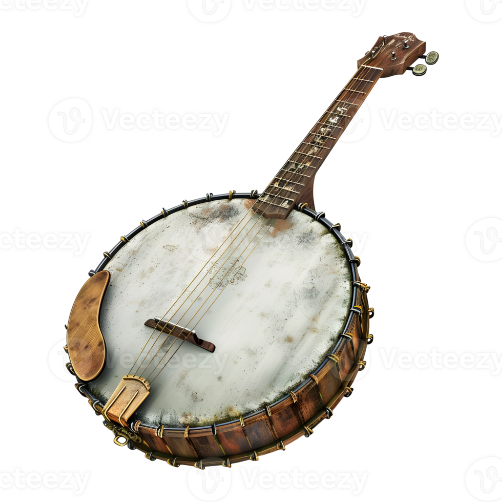 Traditional Banjo Music Instrument on Transparent Background png