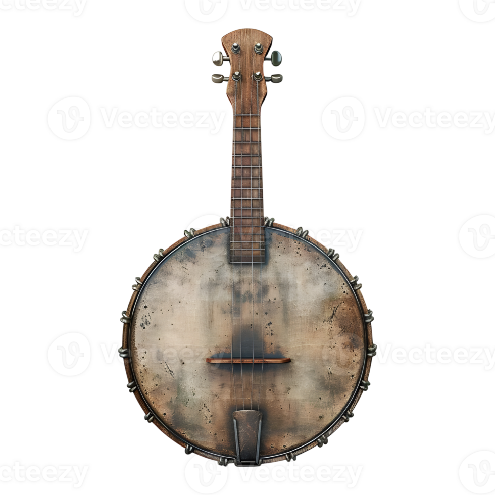 Traditional Banjo Music Instrument on Transparent Background png