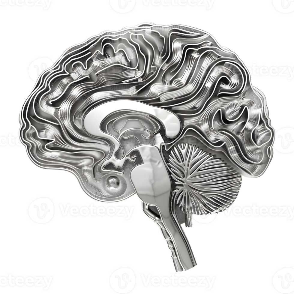 Line Art of Human Brain on Transparent Background png