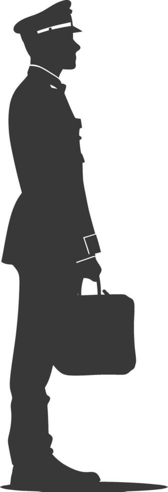 silhouette bellboy hotel in action full body black color only vector