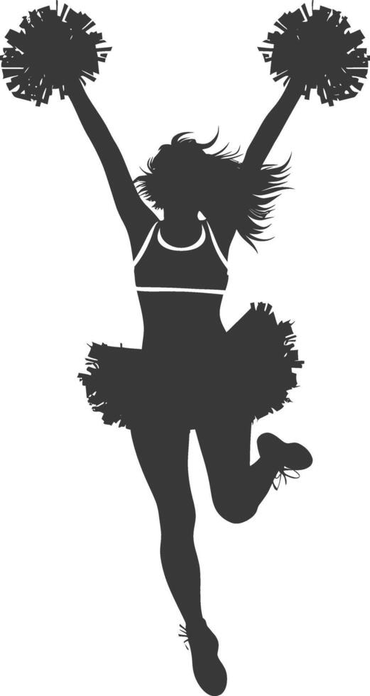 silhouette cheerleader in action full body black color only vector
