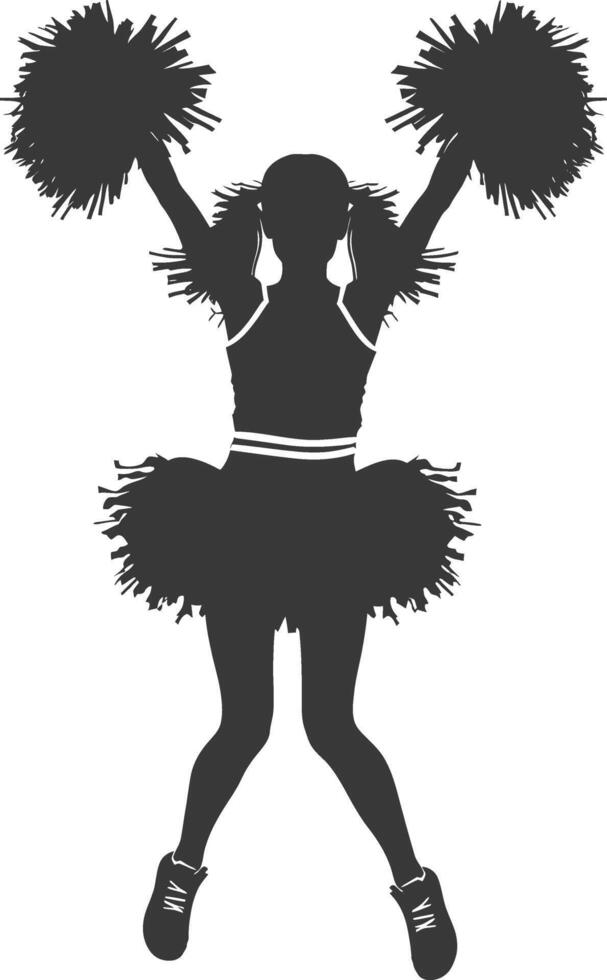 silhouette cheerleader in action full body black color only vector
