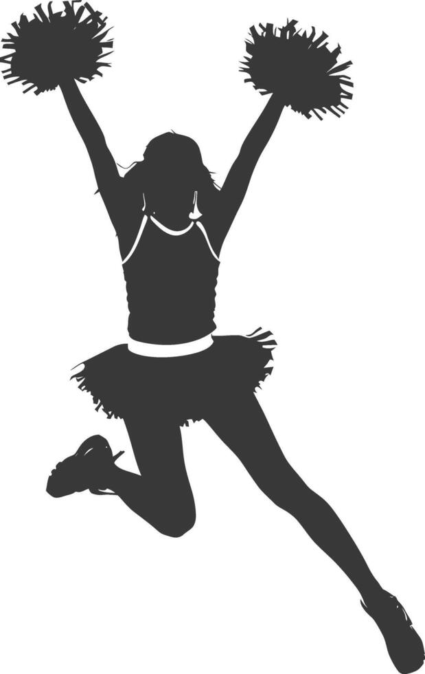 silhouette cheerleader in action full body black color only vector