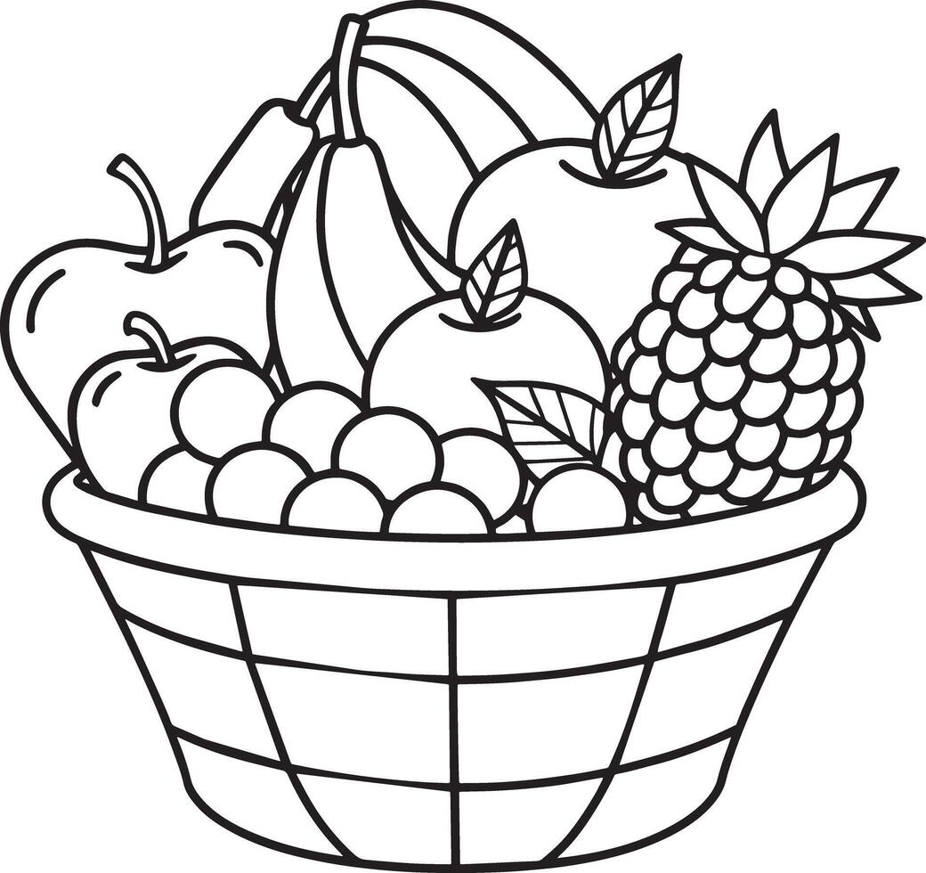 basket with fruits illustration black and white vector