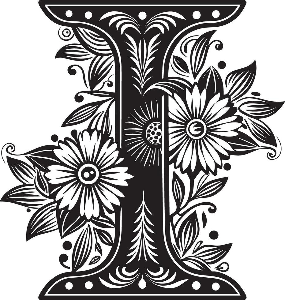 Decorative Alphabet illustration black and white illustration vector