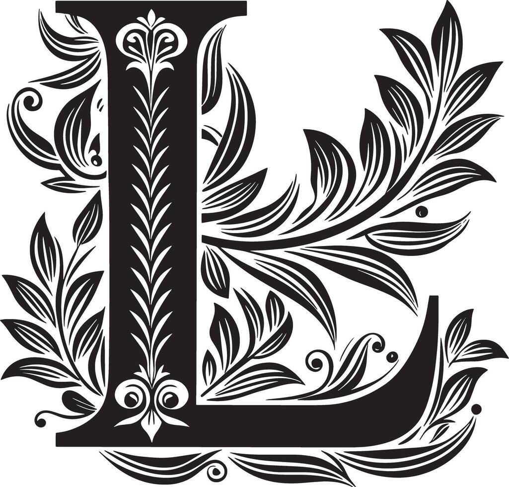 Decorative Alphabet illustration black and white illustration vector