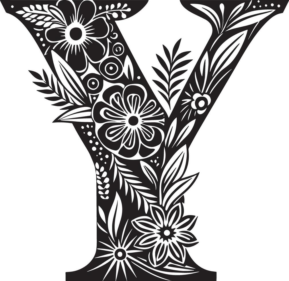 Decorative Alphabet illustration black and white illustration vector