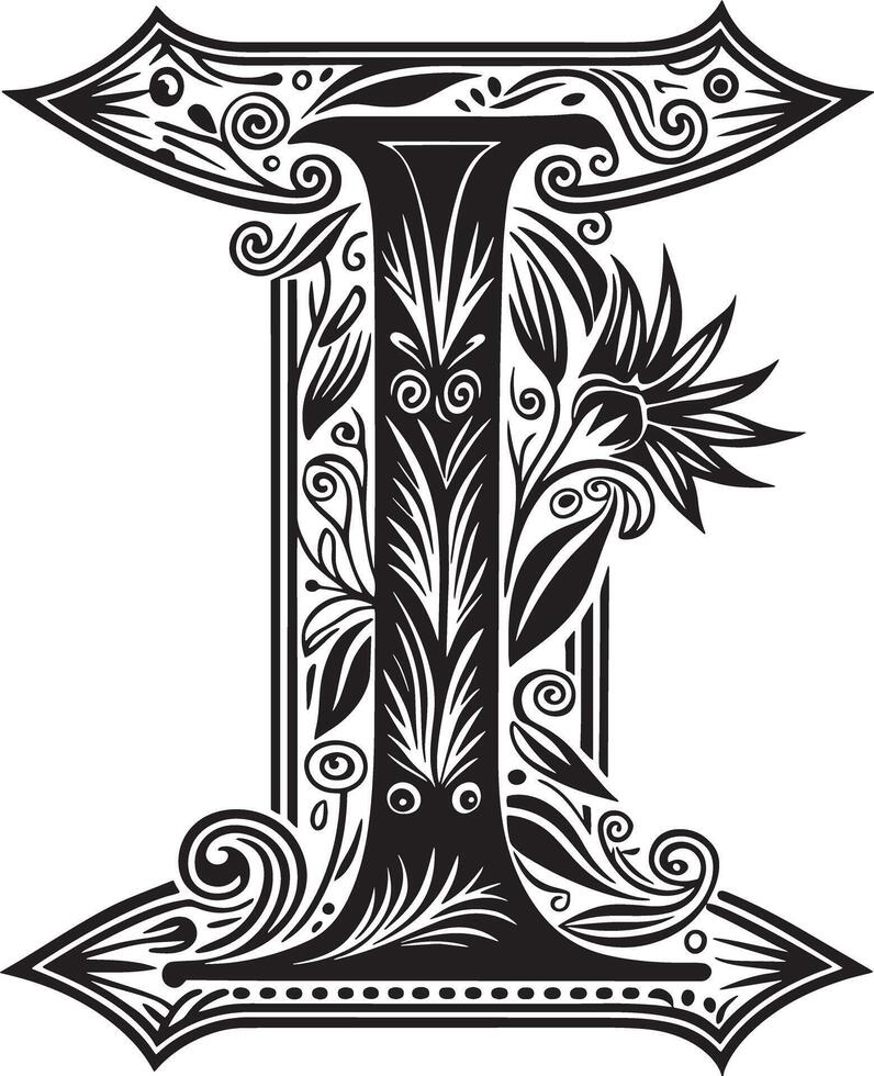 Decorative Alphabet illustration black and white illustration vector