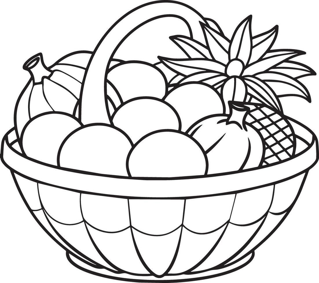 basket with fruits illustration black and white vector