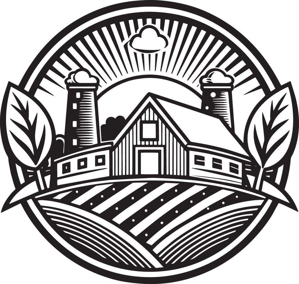 farm and agriculture logo design black and white illustration vector