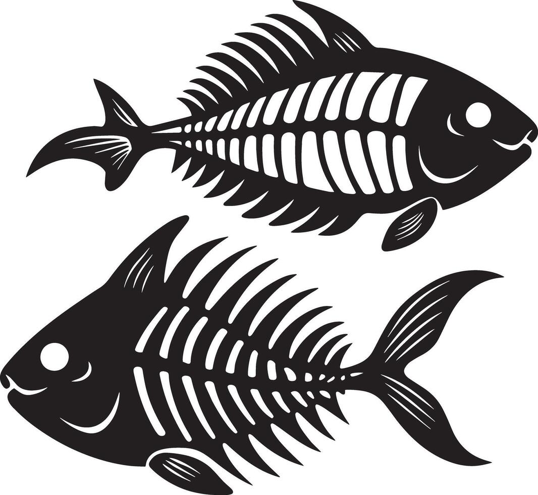illustration of a fish bones silhouette black and white vector