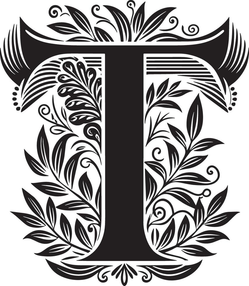 Decorative Alphabet illustration black and white illustration vector