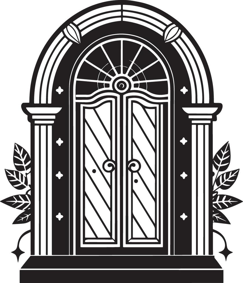 black and white decorative doors illustration in white background vector