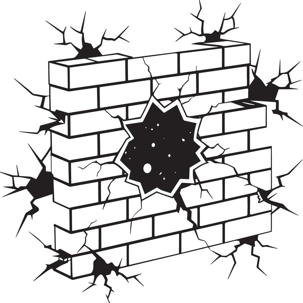 broken wall and walls with cracks illustration black and white vector