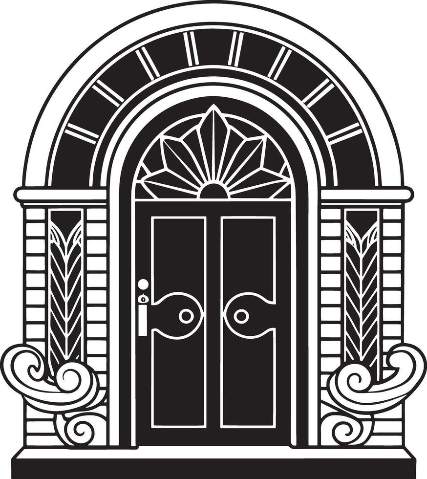 black and white decorative doors illustration in white background vector