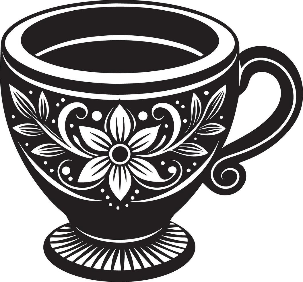 Decorative Coffe cup black and white illustration vector