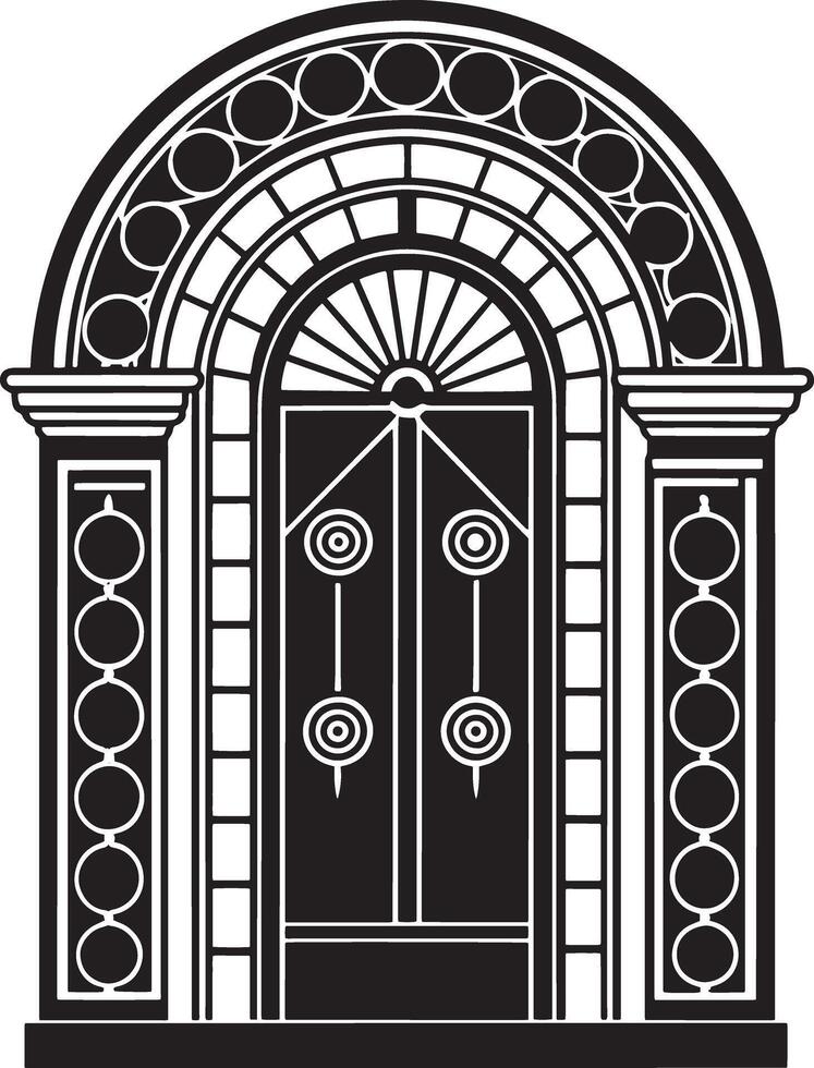 black and white decorative doors illustration in white background vector
