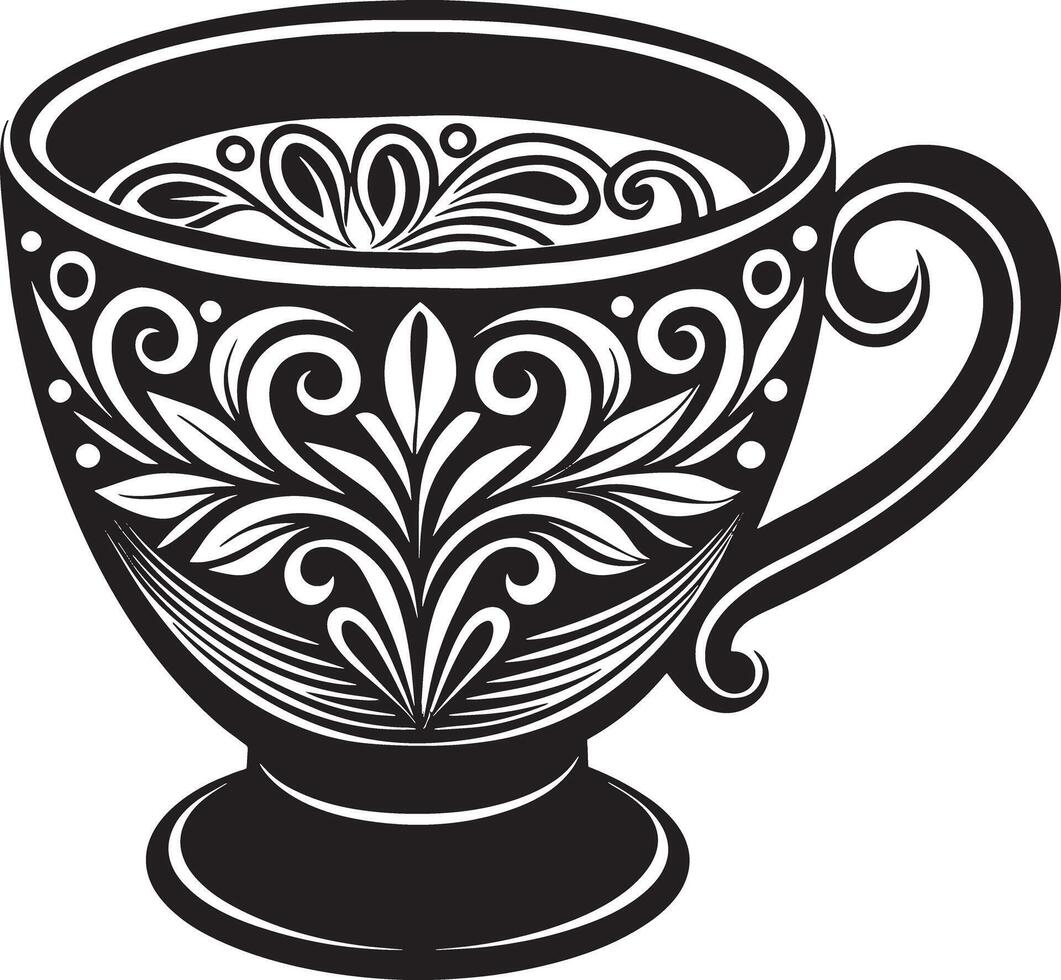 Decorative Coffe cup black and white illustration vector