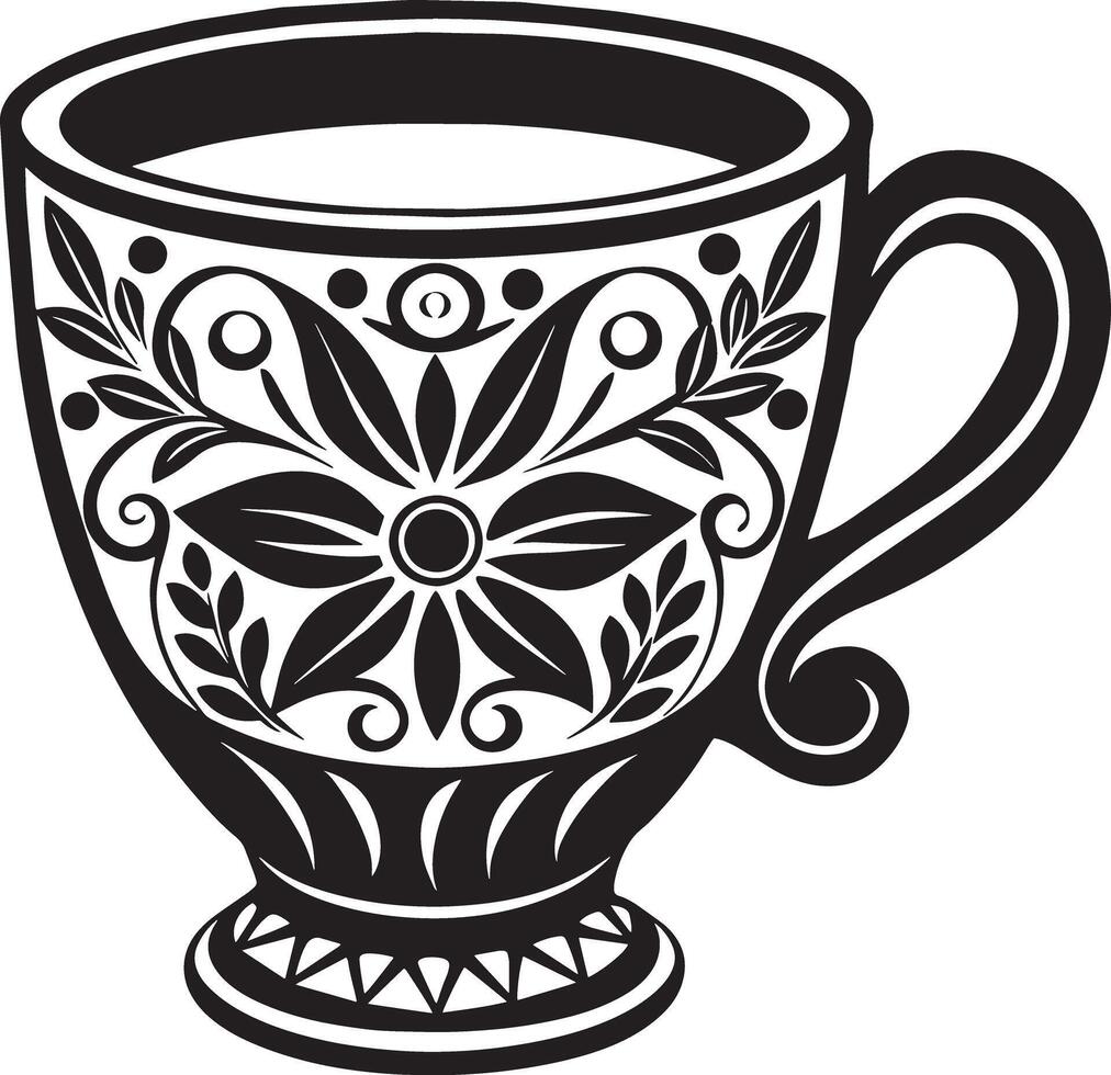 Decorative Coffe cup black and white illustration vector