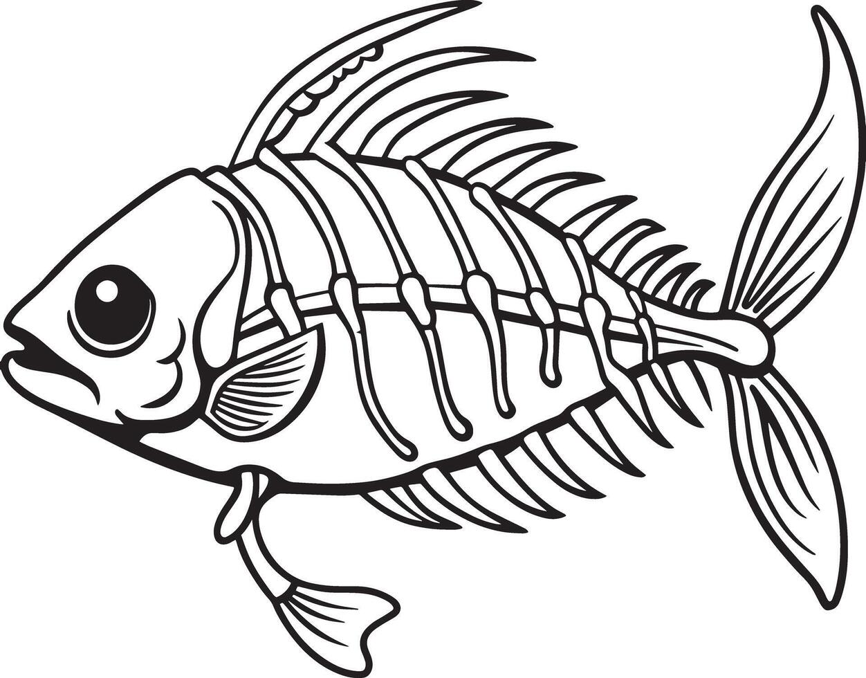 illustration of a fish bones silhouette black and white vector