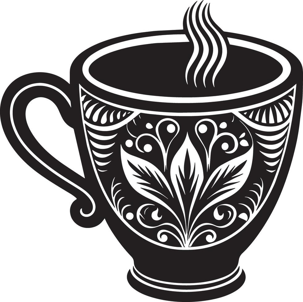 Decorative Coffe cup black and white illustration vector