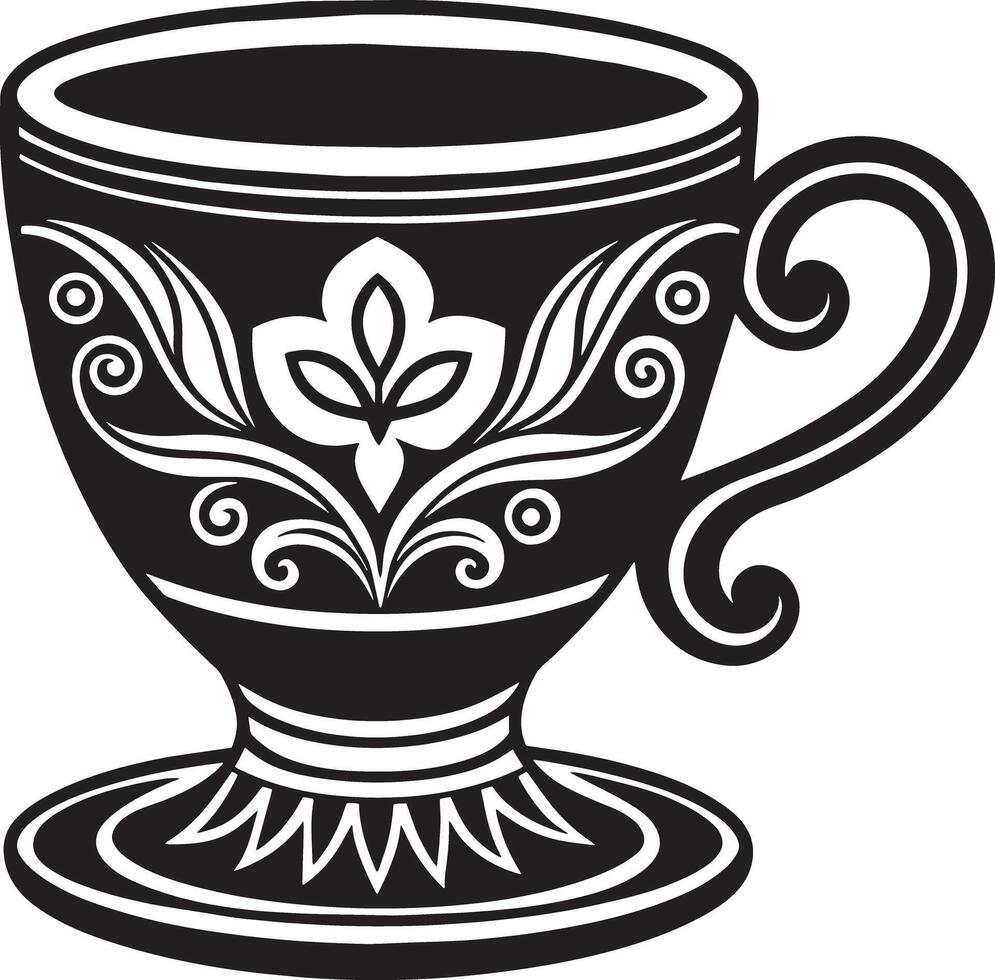 Decorative Coffe cup black and white illustration vector