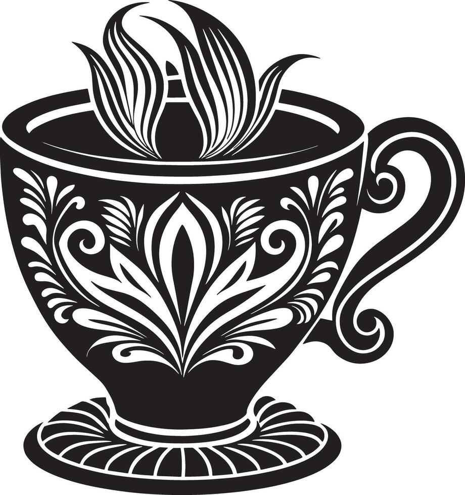 Decorative Coffe cup black and white illustration vector