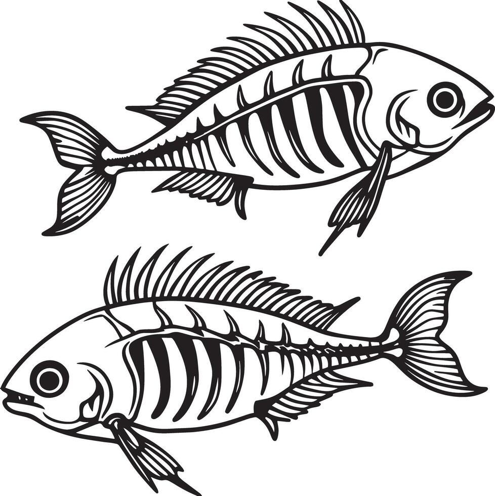 illustration of a fish bones silhouette black and white vector