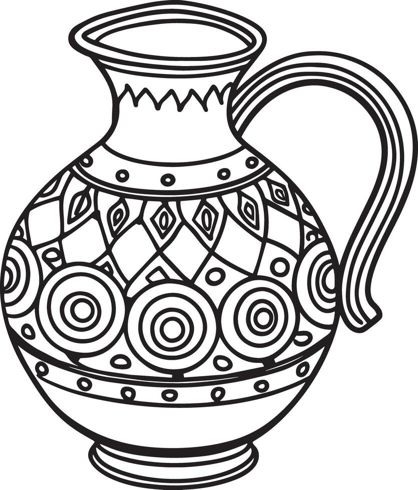 Decorative jug Illustration black and white vector