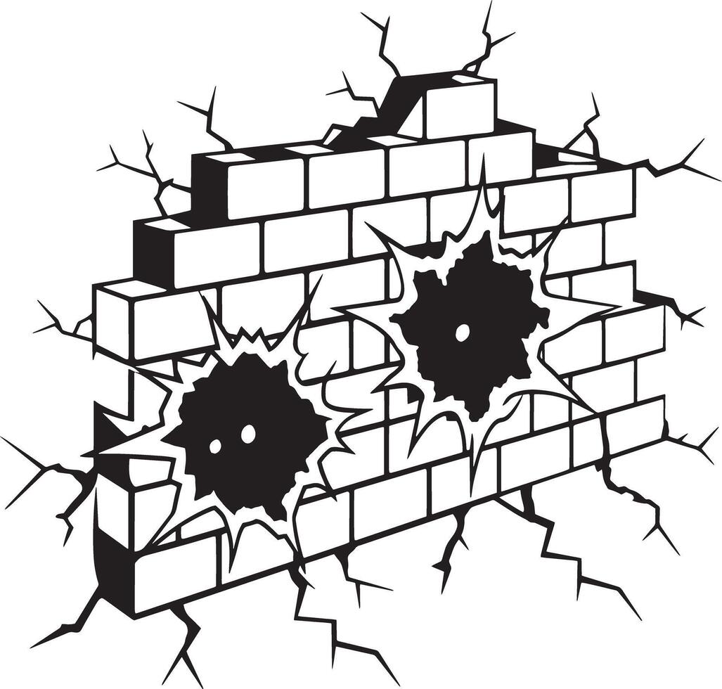 broken wall and walls with cracks illustration black and white vector