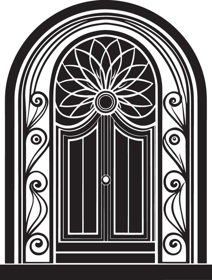 black and white decorative doors illustration in white background vector