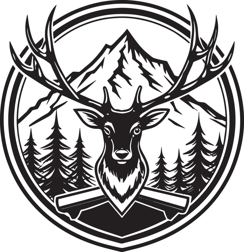 Hunting Deer Logo black and white illustration vector