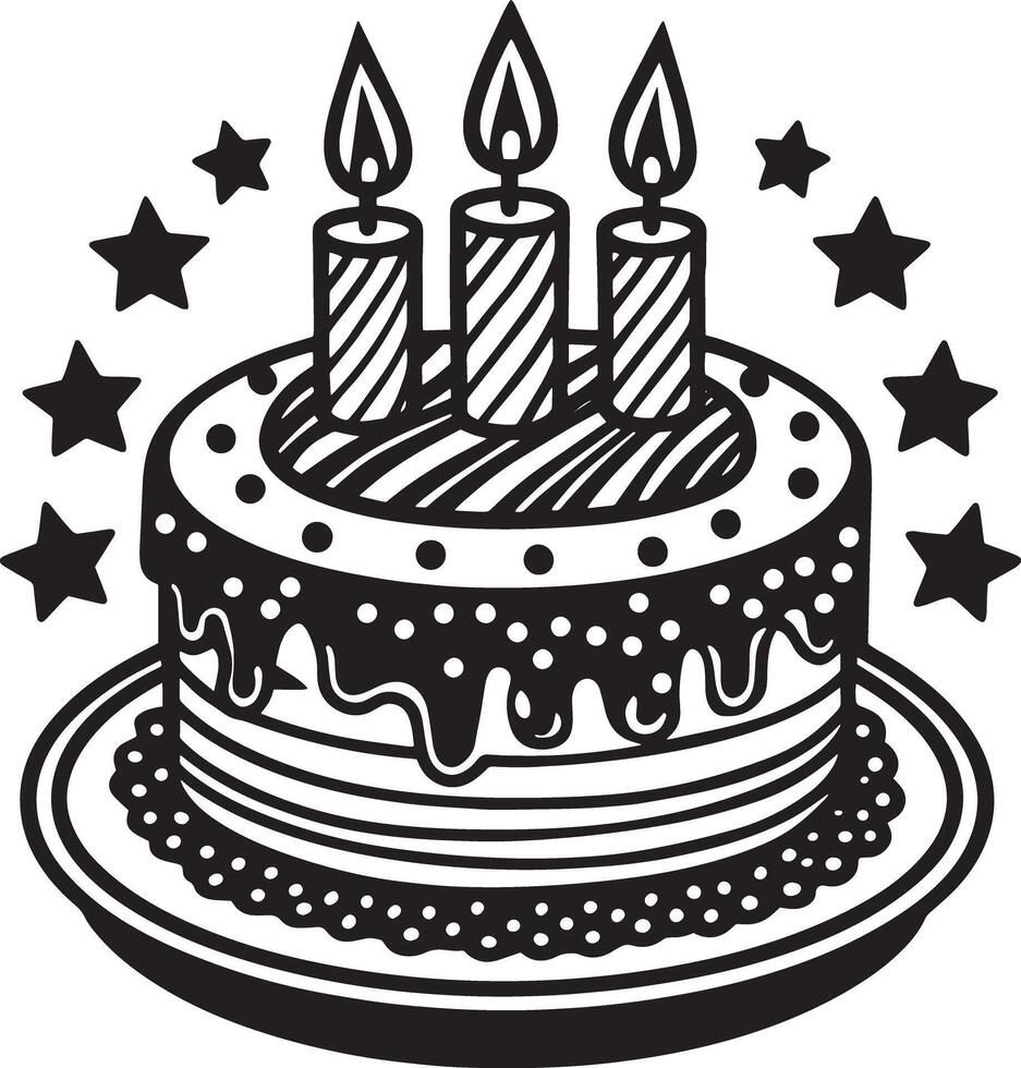birthday cake with candles black and white illustration vector