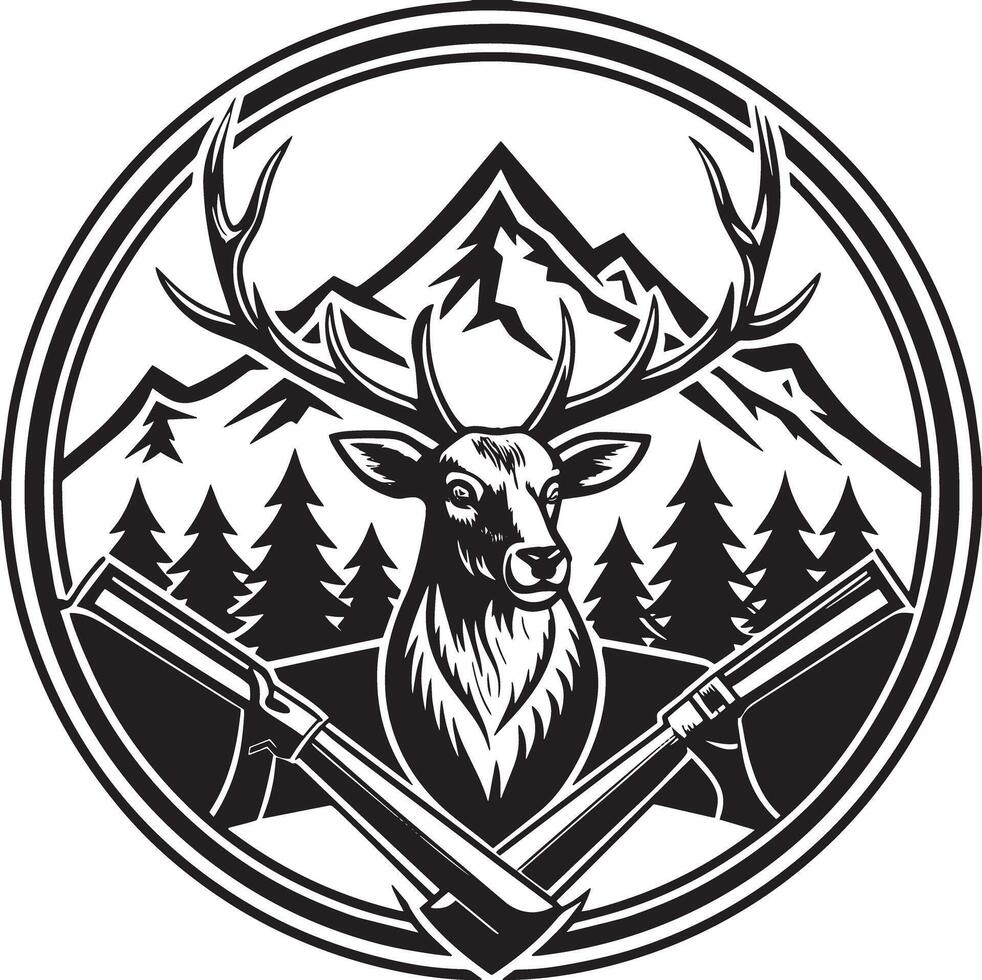 Hunting Deer Logo black and white illustration vector