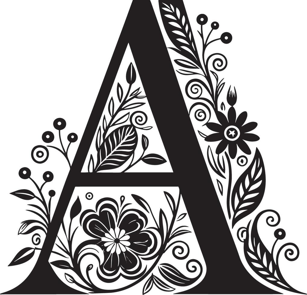 Decorative Alphabet illustration black and white illustration vector