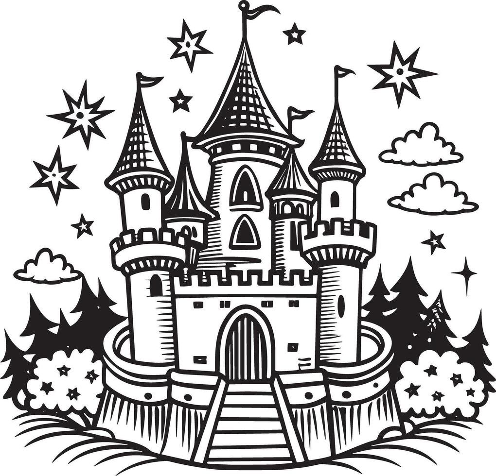illustration of a castle Illustration black and white vector