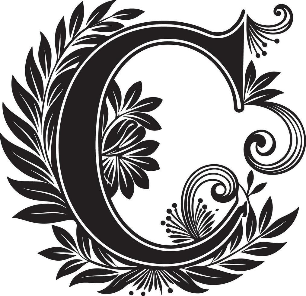 Decorative Alphabet illustration black and white illustration vector