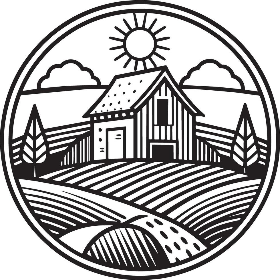 farm and agriculture logo design black and white illustration vector