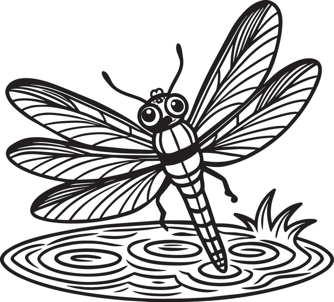 illustration of a dragonfly black and white vector