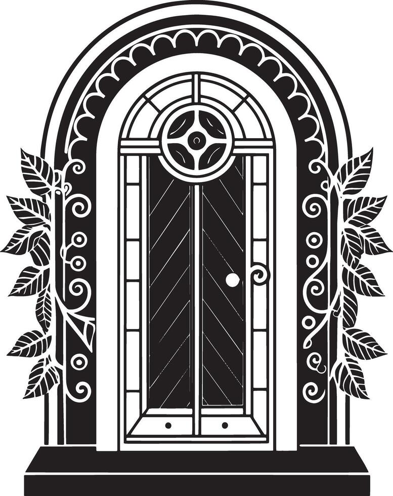 black and white decorative doors illustration in white background vector